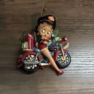 Betty Boop Christmas Ornament on Motorcycle New York City Glitter Biker Cap KFS
